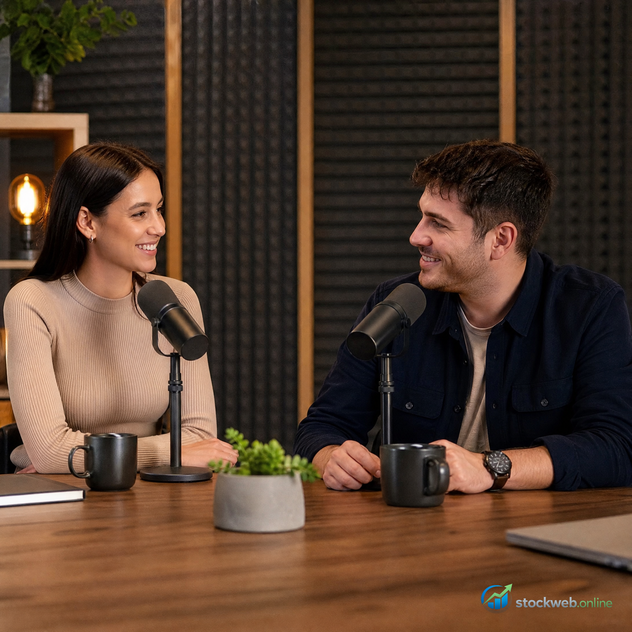 Imagen ultra HD para podcast en estudio minimalista